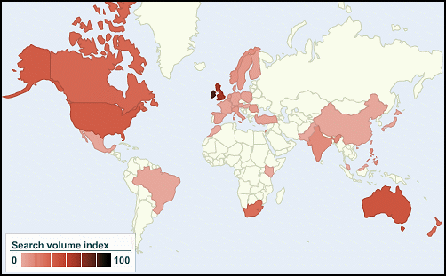 Regional interest in "archaeology," 2004-2009